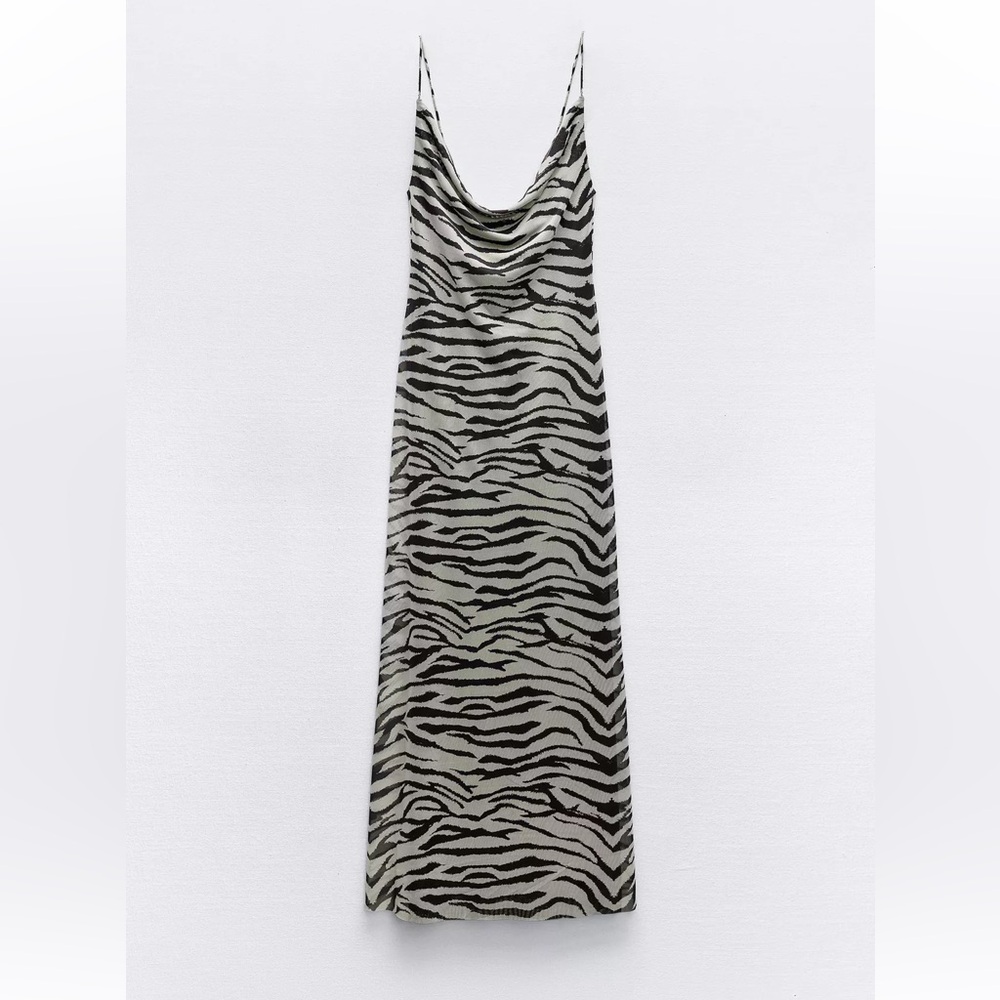Zara Black & White Zebra Print Slip Mesh Dress